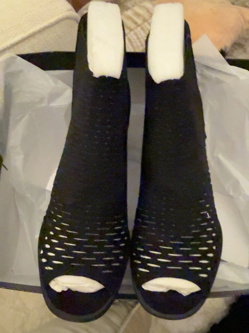 NEW Reagan Black Laser Cut Ankle Booties Block Heel Size 8